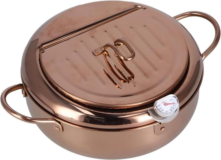 Roestvrijstalen Frituurpan Frituurmand Pan Thuis Frituren Met Ingebouwde Thermometer 32 Liter Rosé Goud