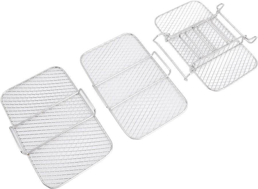 Friteuserek 3 Laags Stapelbaar Grillrek Gelijkmatig Koken Afneembare Lagen 19 cm Zilver