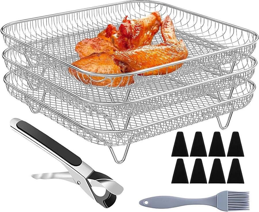 Luchtfriteuse Rooster Stapelbare Manden Koken in Oven Antiaanbaklaag 20 cm Zilver