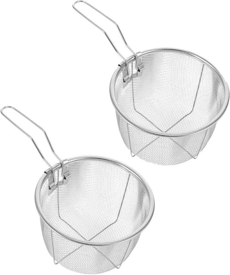 Frituurmand 2 stuks Friteuse mandje Snacks Bereiden Opvouwbare handgreep 26x15x9.5cm Zilver
