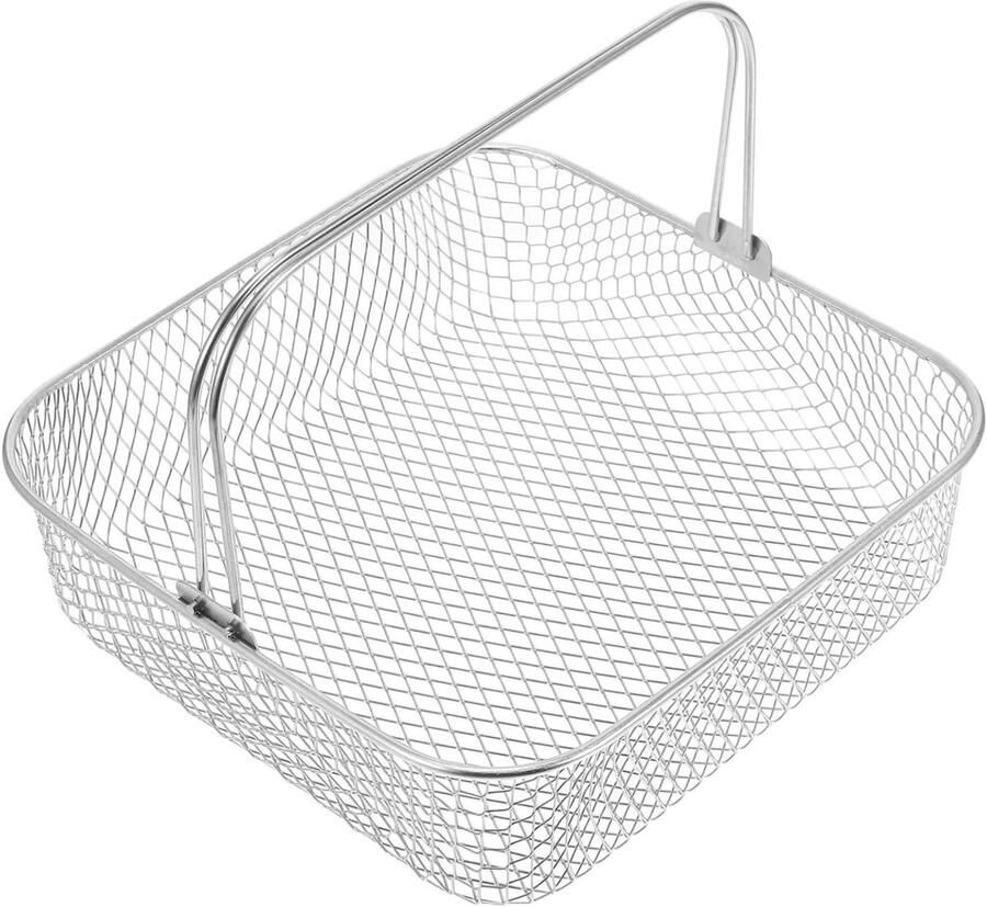 Frituurmand Airfryer Accessoires Gaasmand Luchtfriteuse Snacks Bakken Roestvrij Staal 20x20x6cm Zilver
