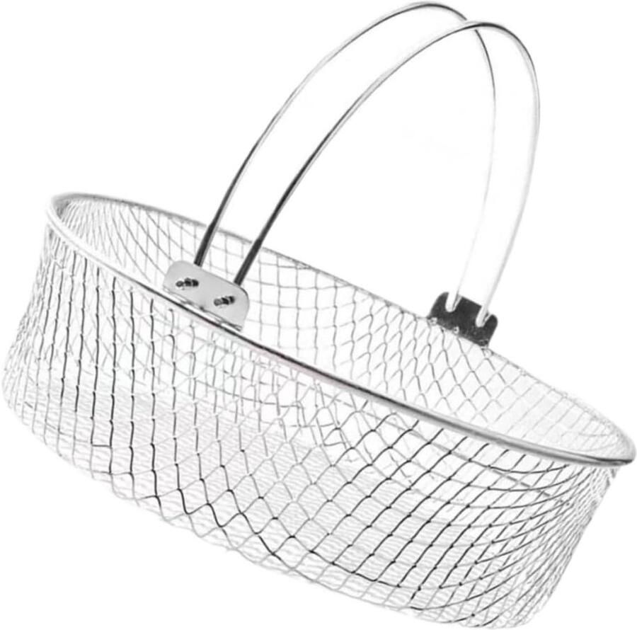 Frituurmand Airfryer Stoommandje RVS Snacks Bereiden Gelijkmatig Verdeelde Mazen 21 x 21 x 16 cm Zilver