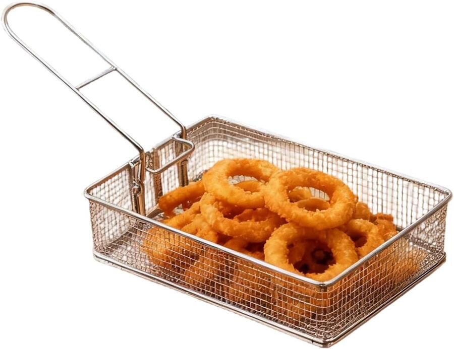 Frituurmand Keuken Zeef Buiten Koken Inklapbare Handgreep 17 x 12 cm Zilver