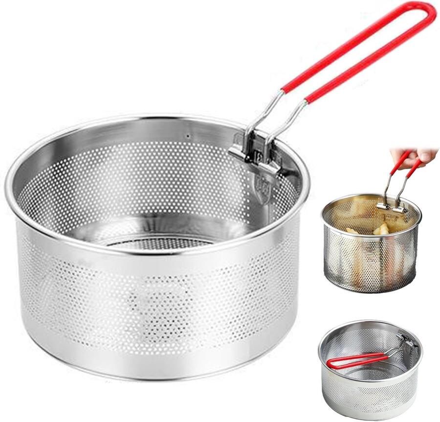Frituurmand Roestvrij Staal Keukenmand Snackmand Frituren En Koken Afneembare Inklapbare Handgreep 18 x 92 cm Zilverkleurig