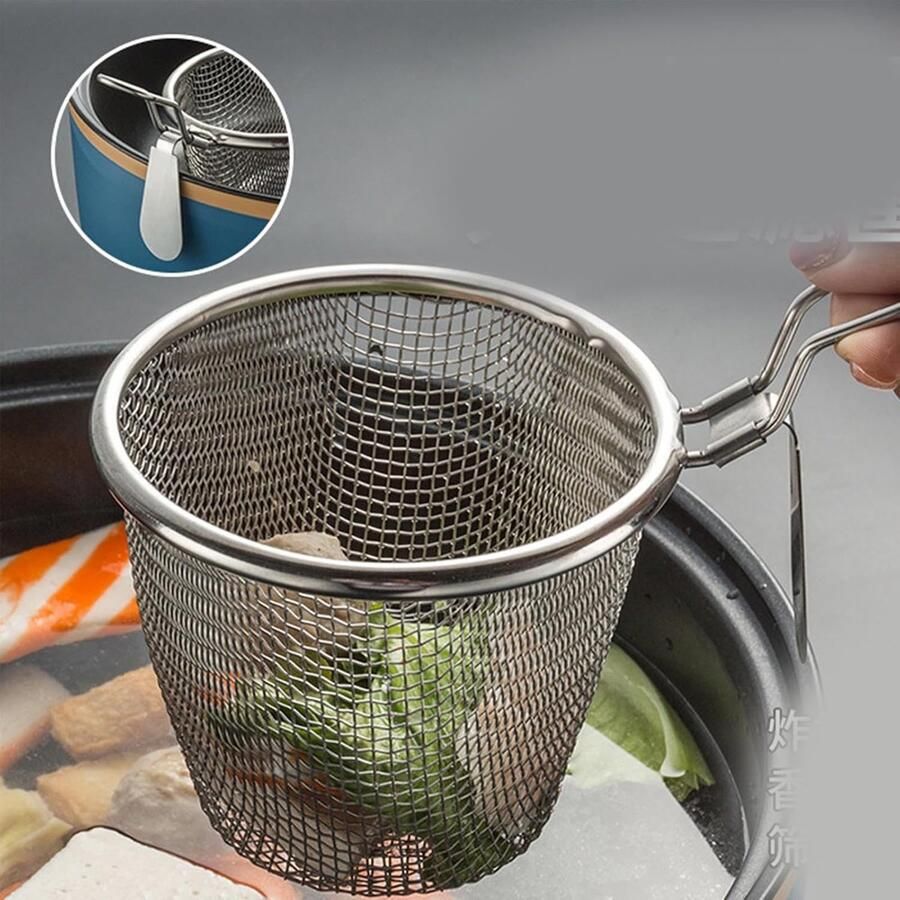 Frituurmand Roestvrij Staal Keukenmand Snackmand Frituren Koken Zeven Ergonomisch Handvat 19 x 10 x 10 cm