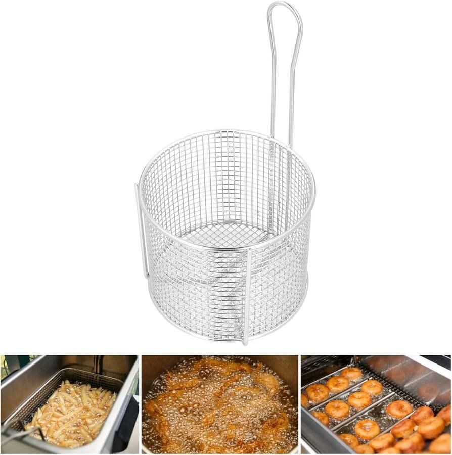 Frituurmand RVS Frietmand Zeef Lekker Koken Met Hefgreep 21 cm Diameter Zilver