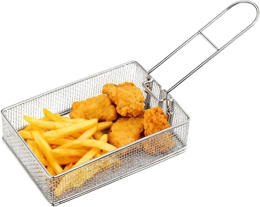 Frituurmand Zeefmand Keukenmand Koken en Frituren Inklapbaar Handvat 19 x 12.9 x 5.6 cm Zilver