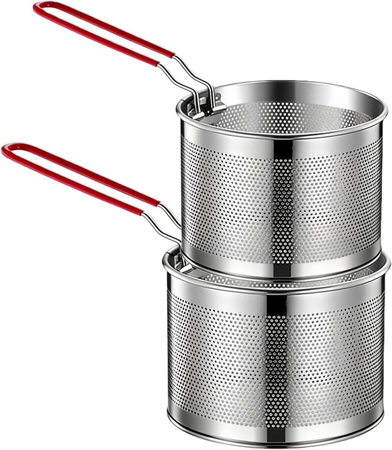 Frituurmanden Set Keuken Zeven Frituren en Koken Afneembare Anti-verbrandingsgreep 16 cm en 18 cm Zilver