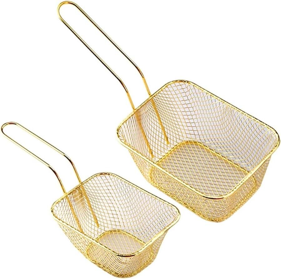 Frituurmandjes Set Gourmet Mandjes Snacks Serveren Met Handvat 2 Stuks Goud