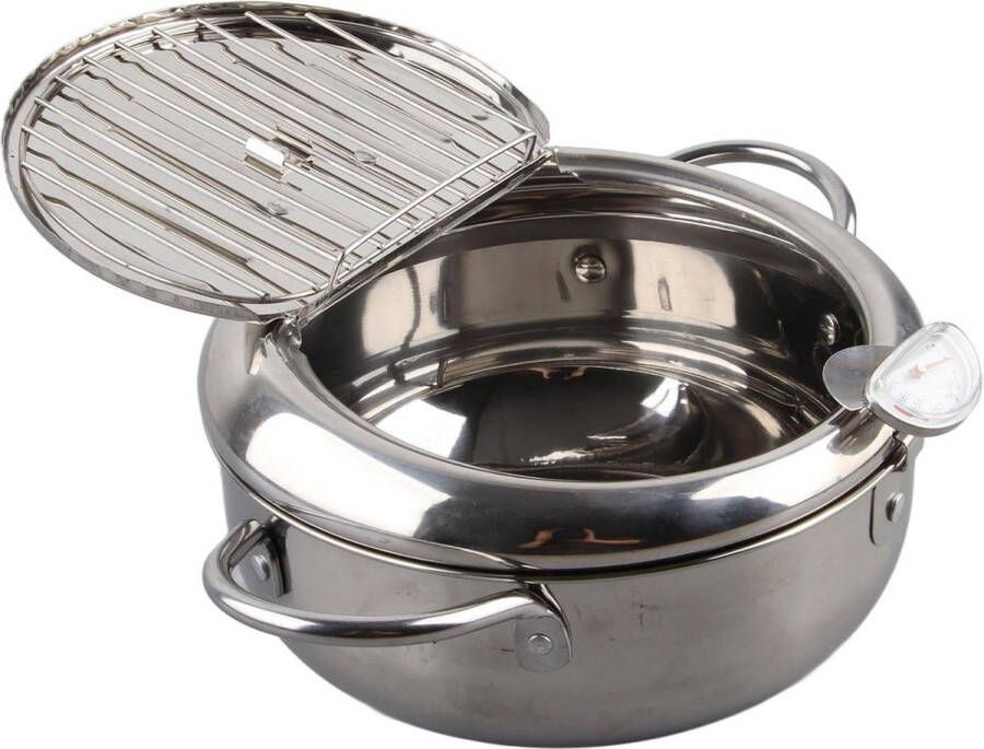 Frituurpan 22 l 34 l roestvrijstalen pot met thermometer-oliedruiprek en deksel Japanse tempura frituurpan tempura frites kippenbiefstuk(S 20 cm)