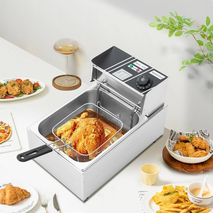 Frituurpan 220V 2500W 6 Liter Inhoud Enkele Cilinder Hoogoven Commerciële Friteuse Voor Chips En Gebakken Kip Elektrische Frituurpan