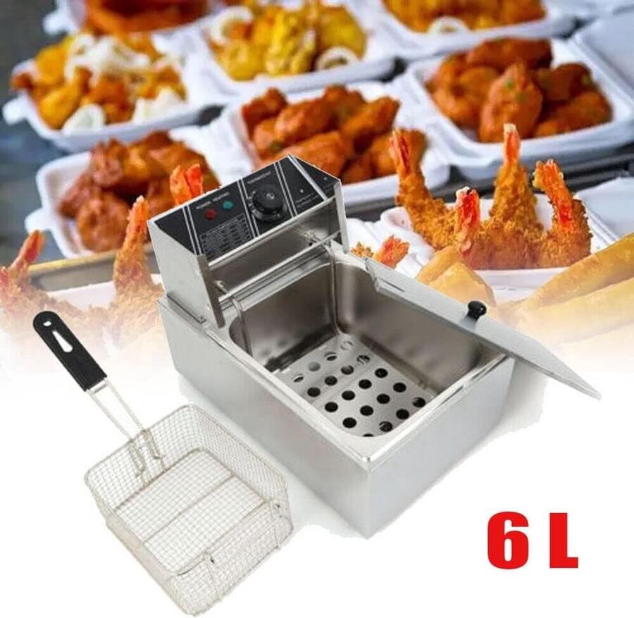 Frituurpan 2500W 6L Inhoud RVS Zilver Professionele Keuken