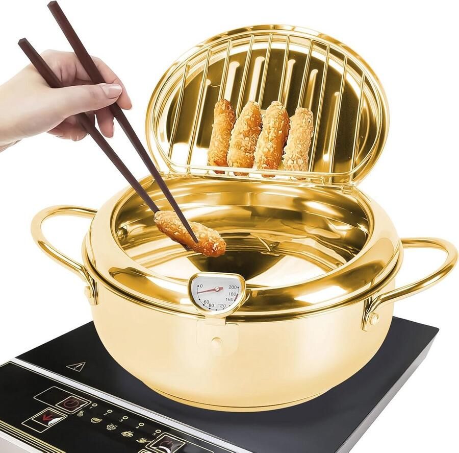 Frituurpan 28 cm Japanse stijl met thermometer en deksel voor perfect frituren