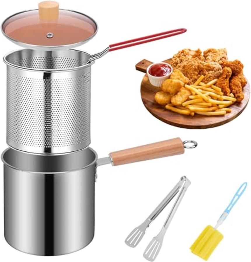 Frituurpan 3 liter roestvrij staal met zeef en vetcontainer