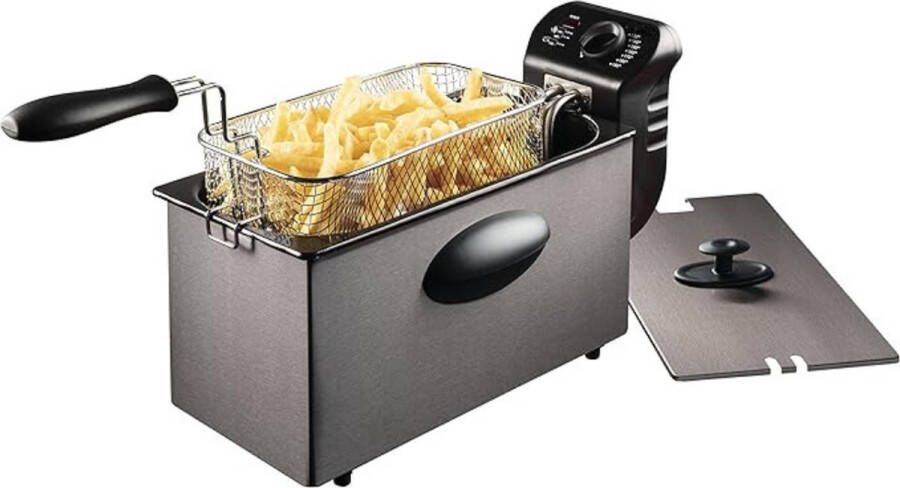 GUTEC Frituurpan 3.5 Liter Friteuse Met Mand & Warmte-Geïsoleerde Handgrepen Frituur Tot 190° 2000W 3 4 Liter Antraciet