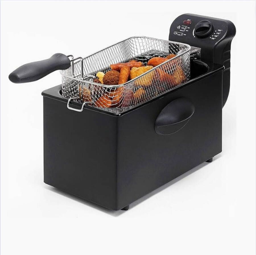 GUTEC Frituurpan 3.5 Liter Friteuse Met Mand & Warmte-Geïsoleerde Handgrepen Frituur Tot 190° 2000W 3 4 Liter Zwart
