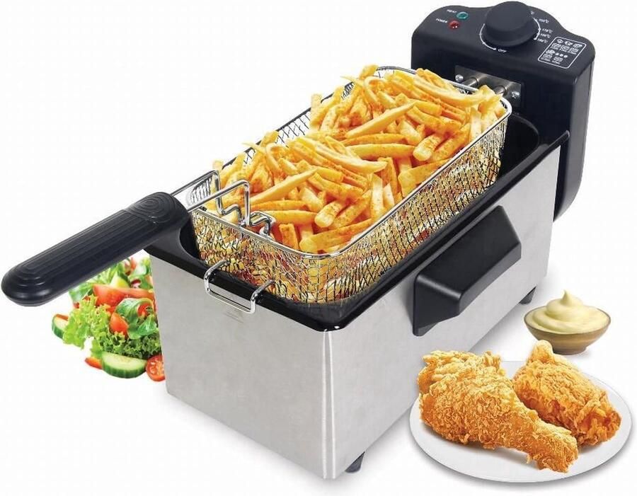 Frituurpan 3L 2000W Elektrische Frituurpan met 15L Mand Nauwkeurige Timer Ideaal voor Knapperig Frituren SnelShoppen