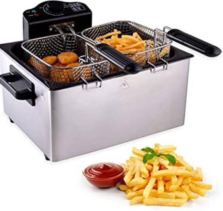 Frituurpan 5 Liter Frieuse 5 liter Frituurpan Elektrisch 3000 W XXL kookmand Traploze thermostaat Olieafvoertechnologie Roestvrij staal Zilver