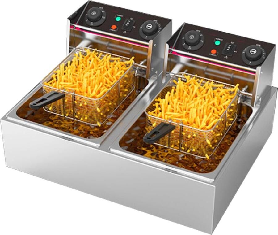 Frituurpan Dubbel Professionele Friteuse Thuis Frituren Snelle Olie Verwarming 2x 8 Liter Zilver