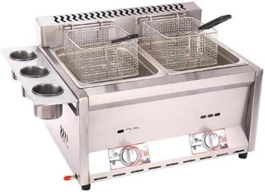 Frituurpan Dubbele Tank Friteuse Gas Thuis Koken Roestvrij Staal Aanrecht Zilver