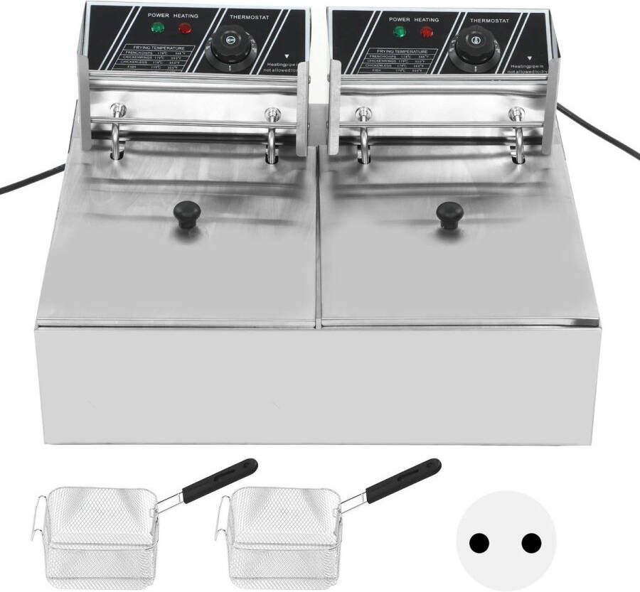 Frituurpan Dubbele Tanks Commerciële Elektrische Frituurpan 500W 220V Instelbare Temperatuur Zilver