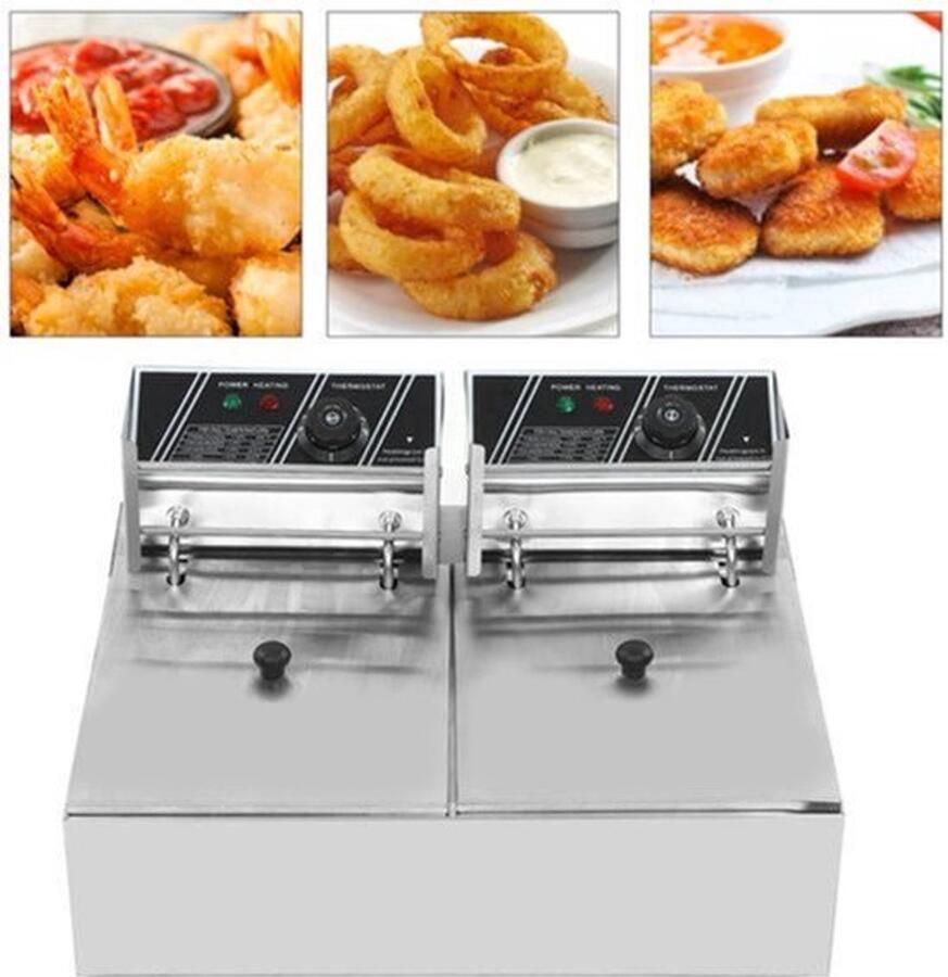Frituurpan Dubbele Tanks Commerciële Elektrische Frituurpan 500W 220V Instelbare Temperatuur Zilver