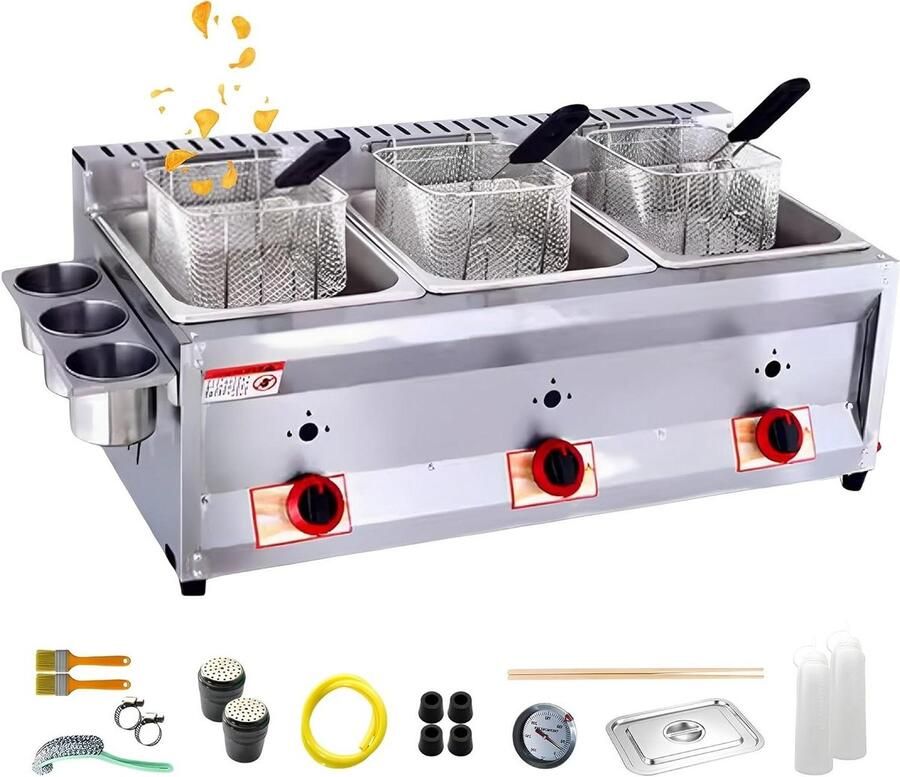 Frituurpan Dubbele Tanks Friteuse Keuken Grote Hoeveelheden Frituren Roestvrijstalen Constructie Grote Capaciteit Zilver