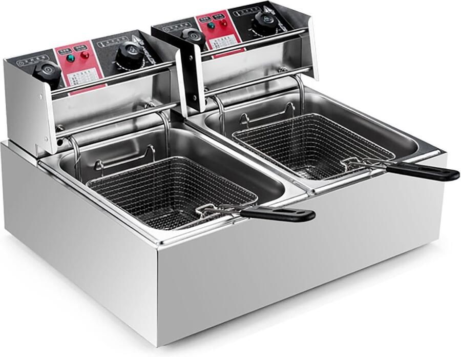 Frituurpan Elektrisch Commerciële Friteuse Thuis en Professioneel Instelbare Temperatuur 16 Liter Tank Zilverkleurig