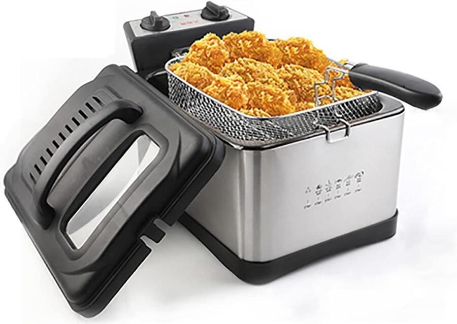 Frituurpan Elektrisch Friteuse Huishoudelijk Thuis Frituren Constante Temperatuurregeling 5 Liter Zilver