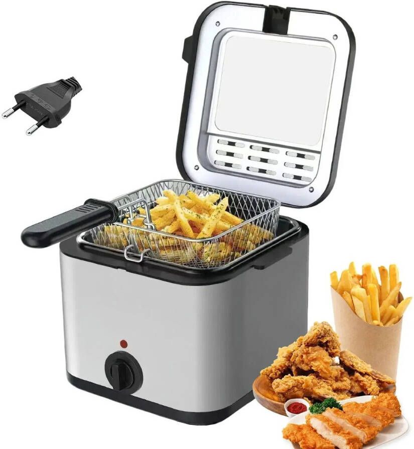 Corenia Frituurpan Elektrische Frituurpan Frituurmachine Verstelbare Thermostaat Keuken Koken Gebakken Kipgrill 2 5L 220V 120W Grijs - Foto 2