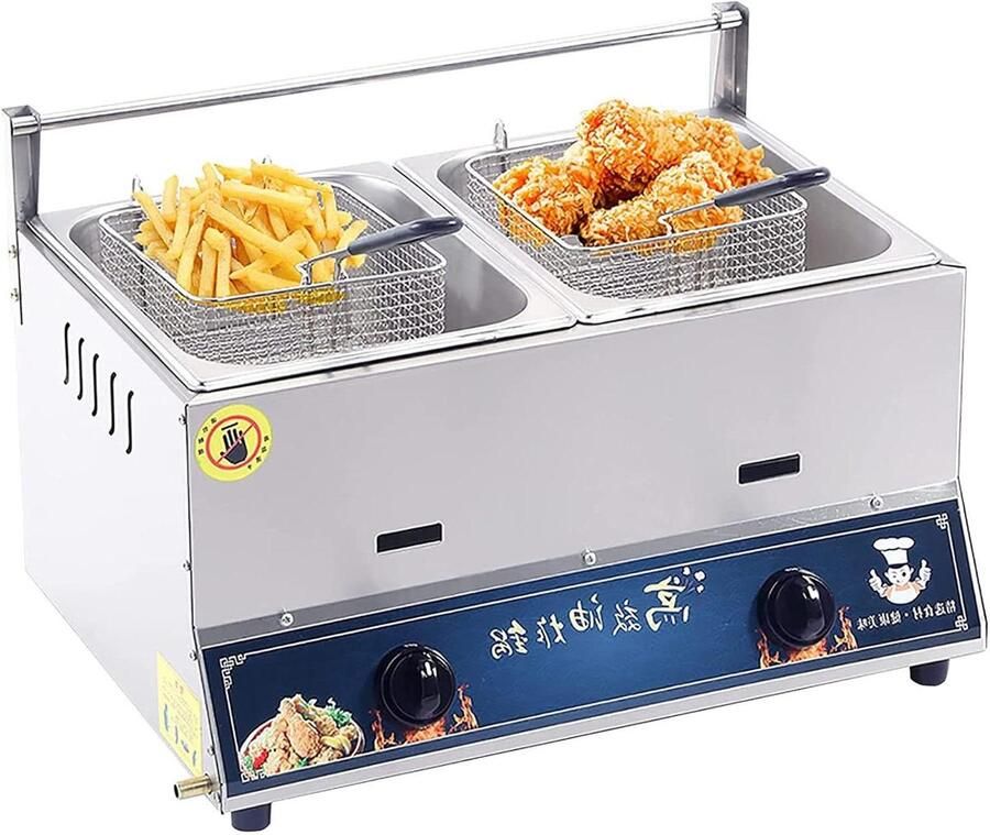 Frituurpan Gas Diepe Frituurpan Professionele Friteuse Thuis Frituren Roestvrij Staal 20L Zilver