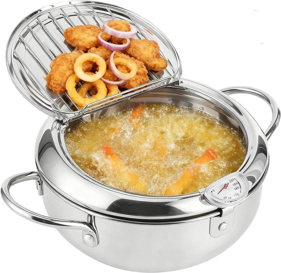 Frituurpan Japanse Stijl Kleine Friteuse Keuken Koken Met Thermometer 20 cm Zilver