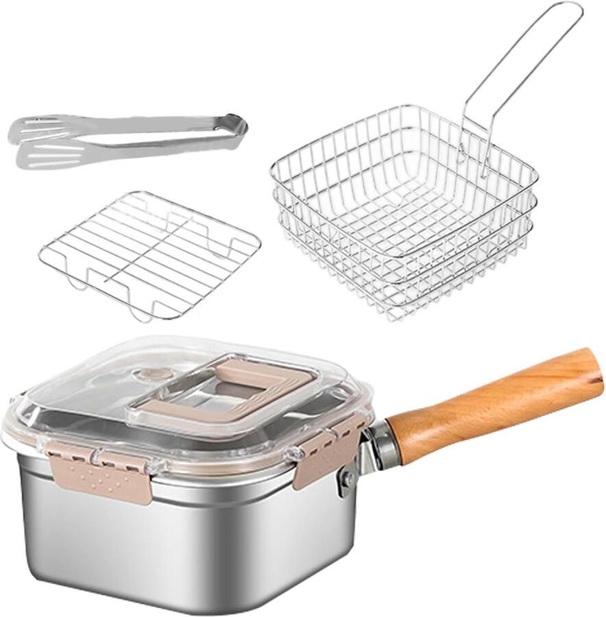 Frituurpan Keuken Friteuse Tafelmodel Snelle Snacks Morsvrij Ontwerp 24 x 15 x 24 cm Zilverkleurig