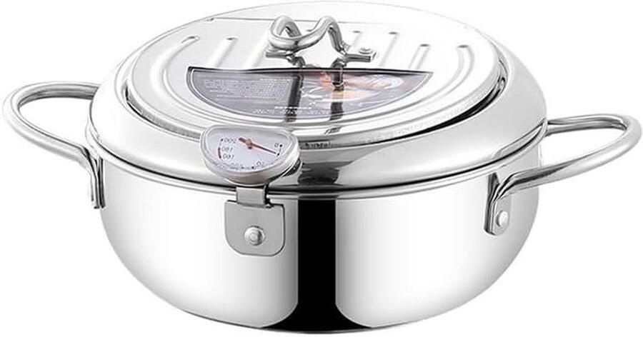 Frituurpan Keukenpan Fijn Frituren Temperatuurregeling met thermometer 2.2L of 3.2L Zilver