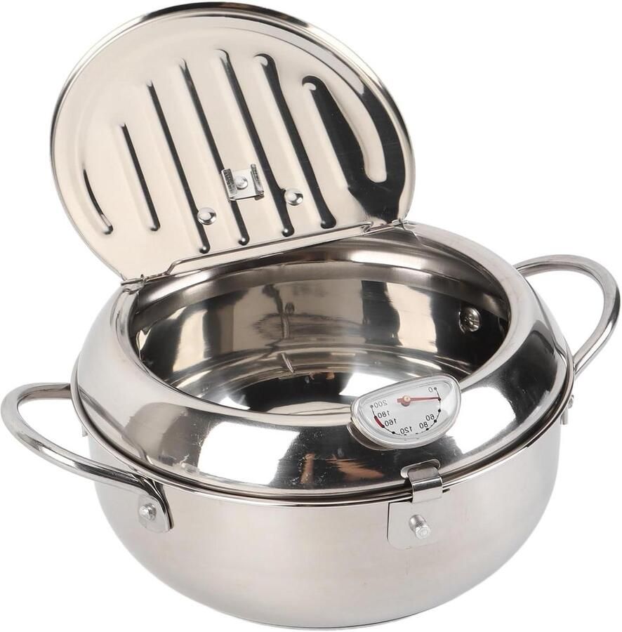 Frituurpan Keukenpan Lekker Frituren Met Thermometer 25x22x11 cm Zilverkleurig