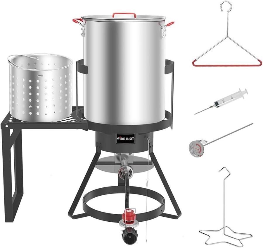 Frituurpan Kit Buiten Koken Grote Maaltijden Bereiden Krachtige 50.000 BTU Brander 30 Qt Aluminium Pan Zwart
