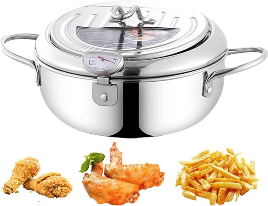 Frituurpan Kleine pan Lekker Frituren Met Thermometer 24 cm Zilver