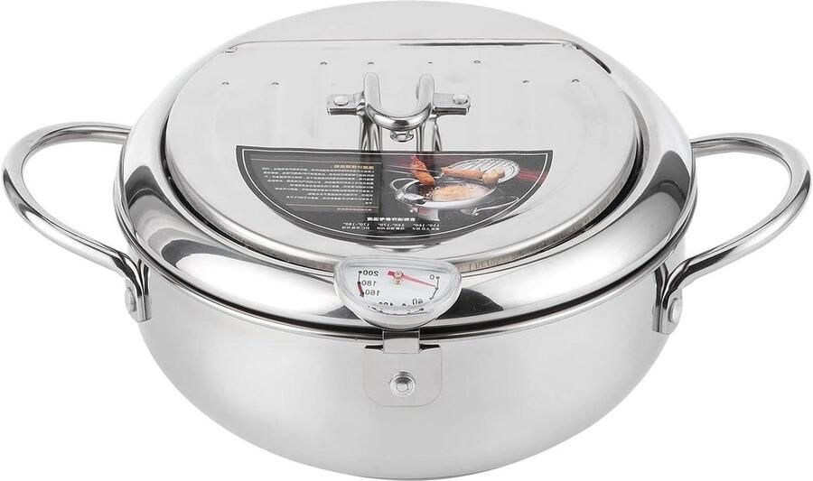 Roestvrijstalen Friteuse Mini Koekenpan Thuis Frituren Japanse Stijl Kookgerei 24cm Zilver