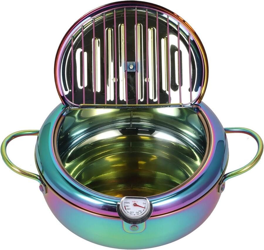 Friteuse met Thermometer Frituurpan Antiaanbak Thuis Koken Roestvrij staal 32 Liter Blauw