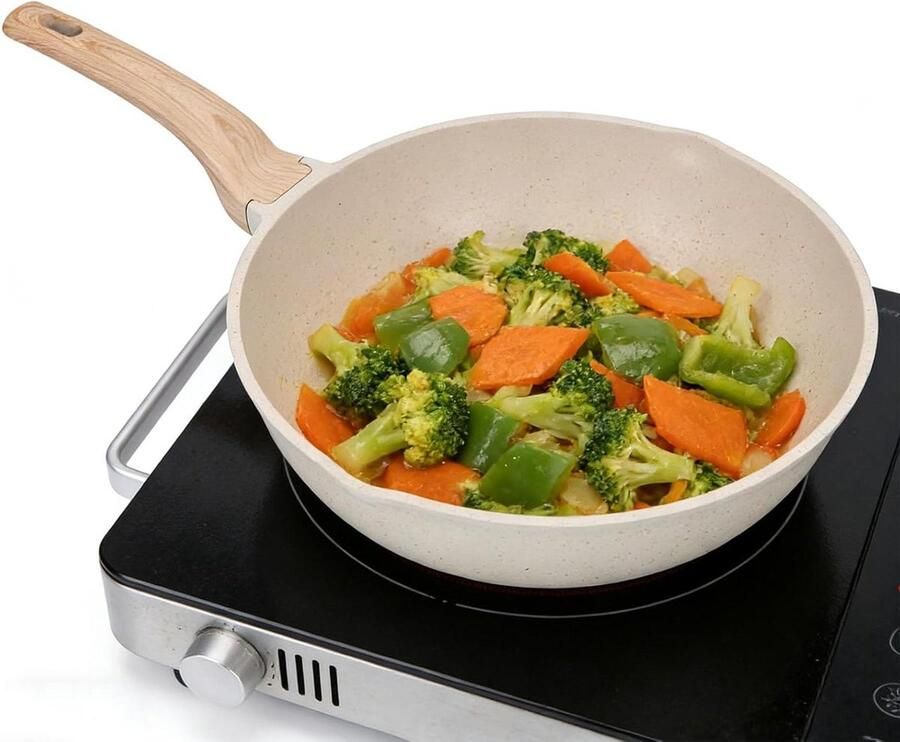 Frituurpan met Anti-aanbaklaag Koekenpan Sauteerpan Gezinsmaaltijden Bereiden Maifan Steencoating 28 cm Zwart