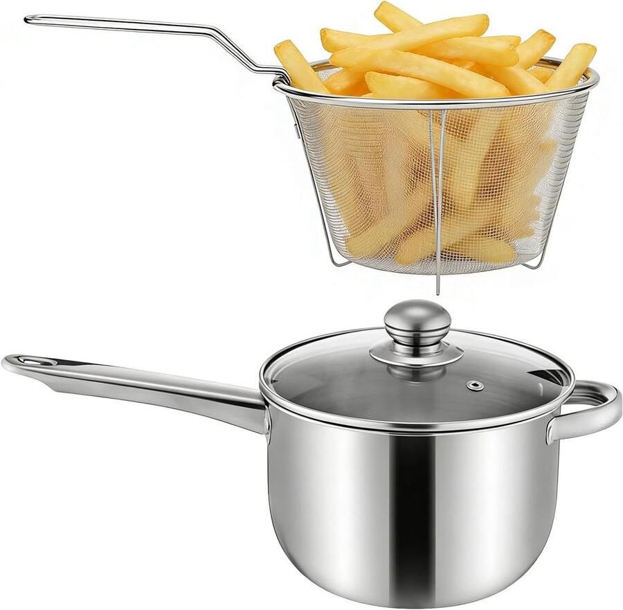 Frituurpan met Deksel Diepe Koekenpan Thuis Frituren Anti-aanbaklaag 15x21x15 cm Zilver