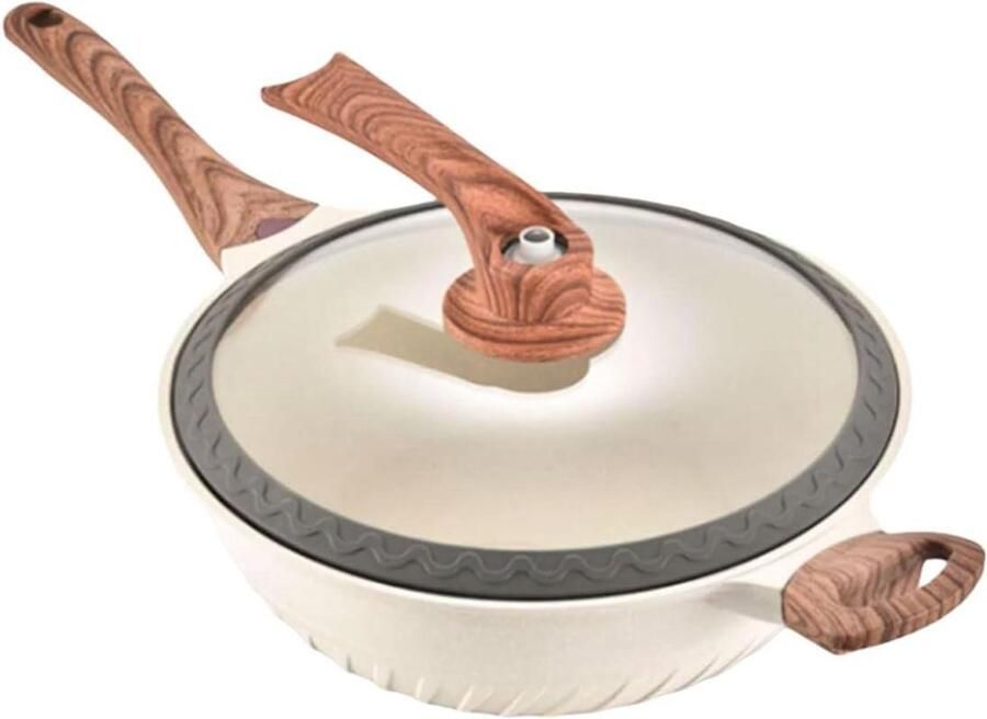 Frituurpan met Deksel Koekenpan Braadpan Koken en Bakken Dubbele Hendels 32 cm Wit