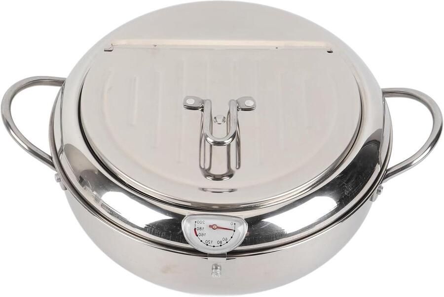 Frituurpan met Deksel Koekenpan Keukenpan Thuis Frituren Gelijkmatige Verwarmingsconstructie 24 cm Zilver