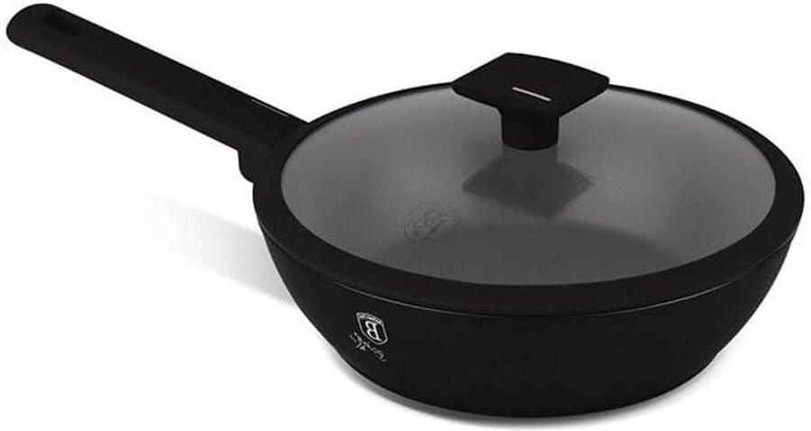 Frituurpan met Deksel Koekenpan Koekepan Lekker Koken TitaniumPro Anti-aanbaklaag 24 cm Mat Zwart