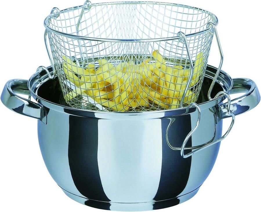 Frituurpan met inzetstuk Kookpan met deksel Gerechten bereiden Energiebesparende bodem 3 Liter Zilver