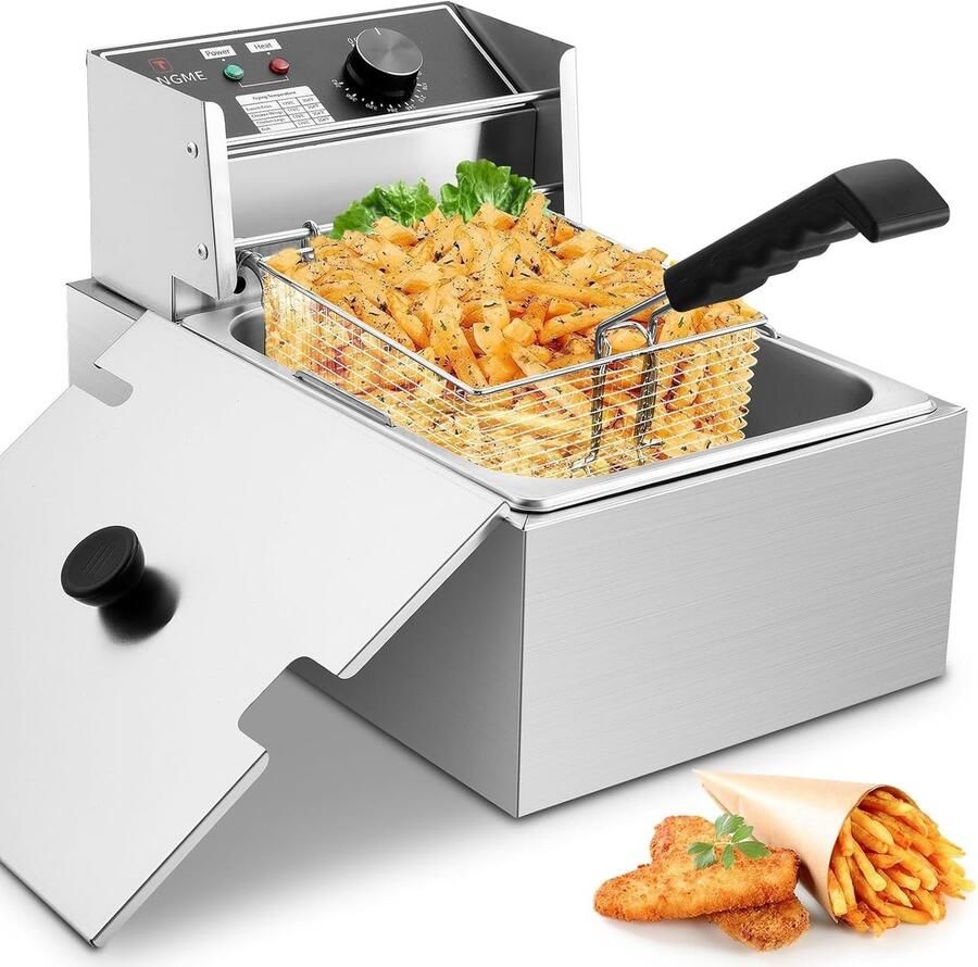 Frituurpan met mand 6L Roestvrij staal Elektrische Friteuse voor Thuis en Commercieel Gebruik