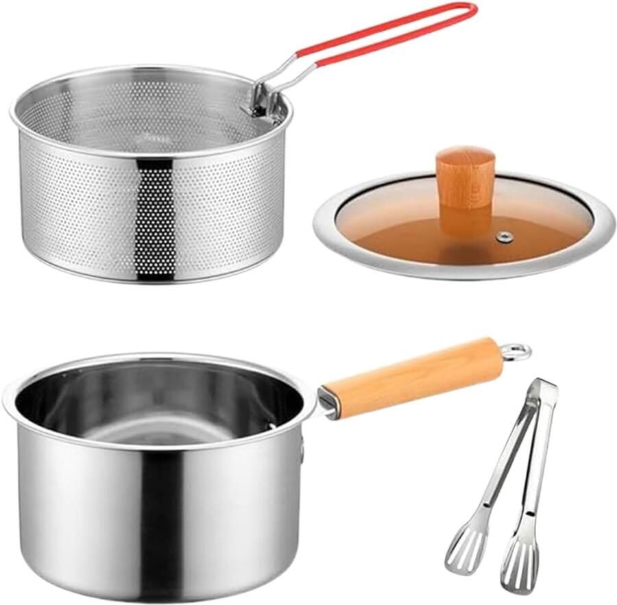 Frituurpan Met Mand Braadpan Diep Frituren Keuken Roestvrij Staal 18 Cm Diameter