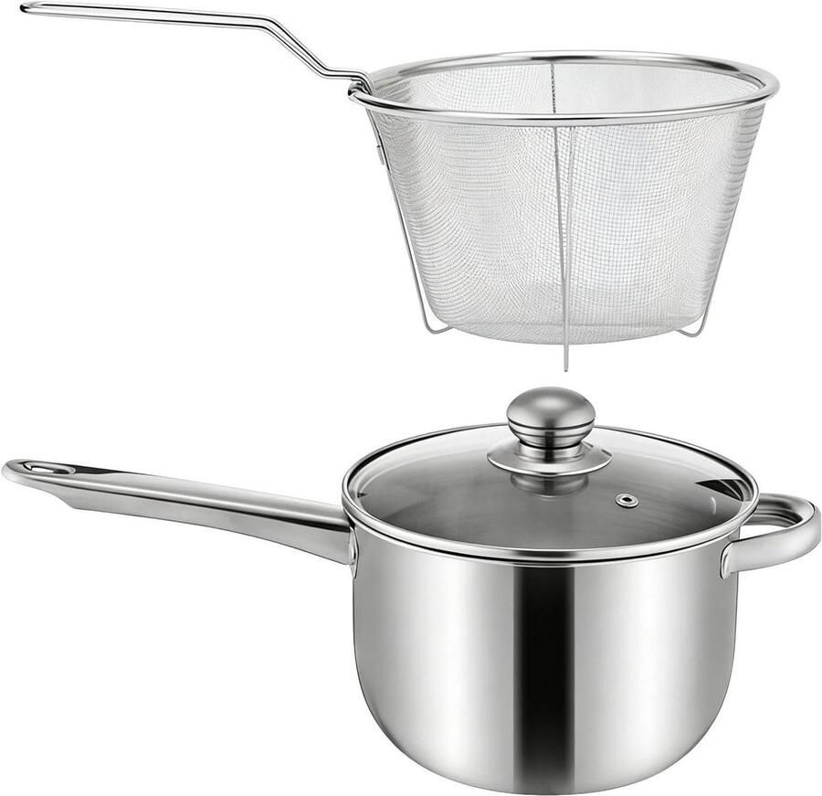 Diepe Braadpan Koekenpan Friteuse Veelzijdig Koken Antiaanbaklaag 38 x 13 x 195 cm Zilver