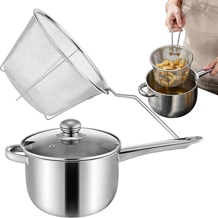 Frituurpan met mand Keuken kookgerei Friet kip bakken Roestvrij staal 38x13x19.5cm