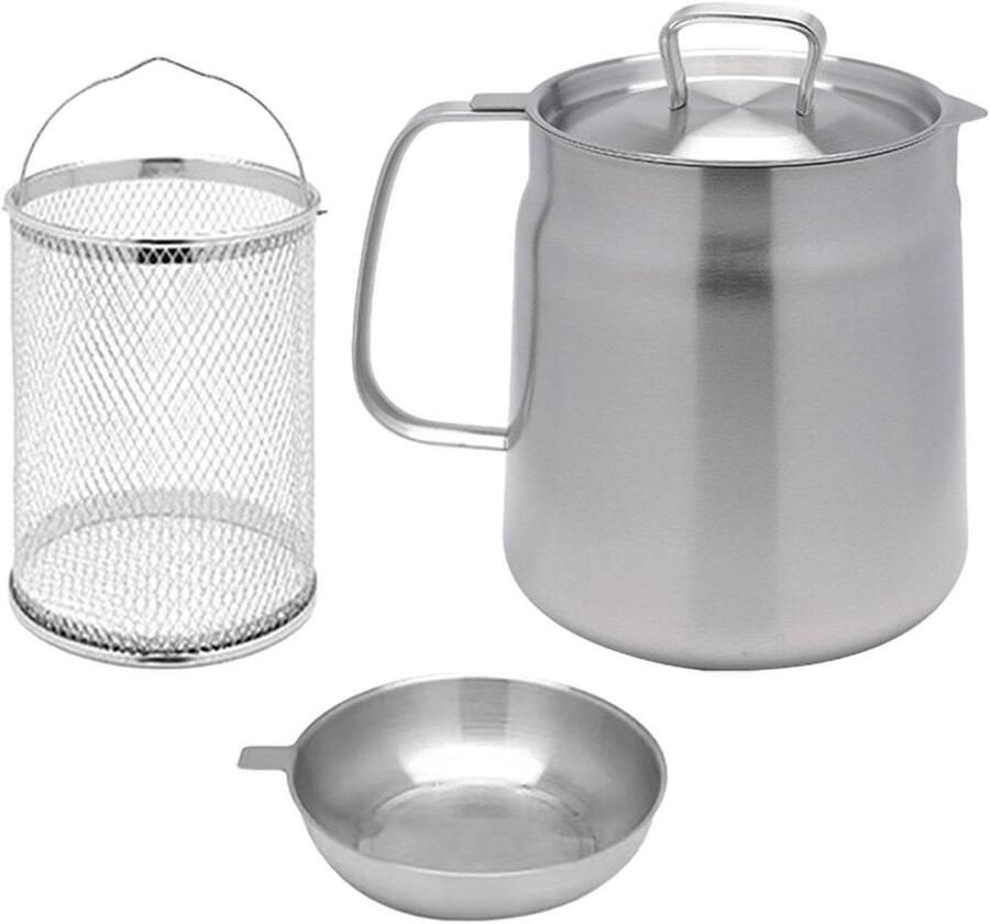 Frituurpan met Mand Keukenpan Frituur Thuis Frituren Roestvrij Staal 2L Zilver
